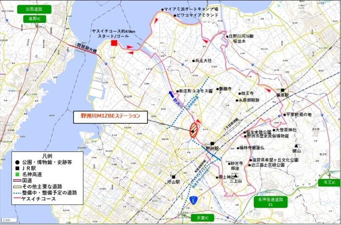 野洲川MIZBEステーションの位置が赤く示された地図