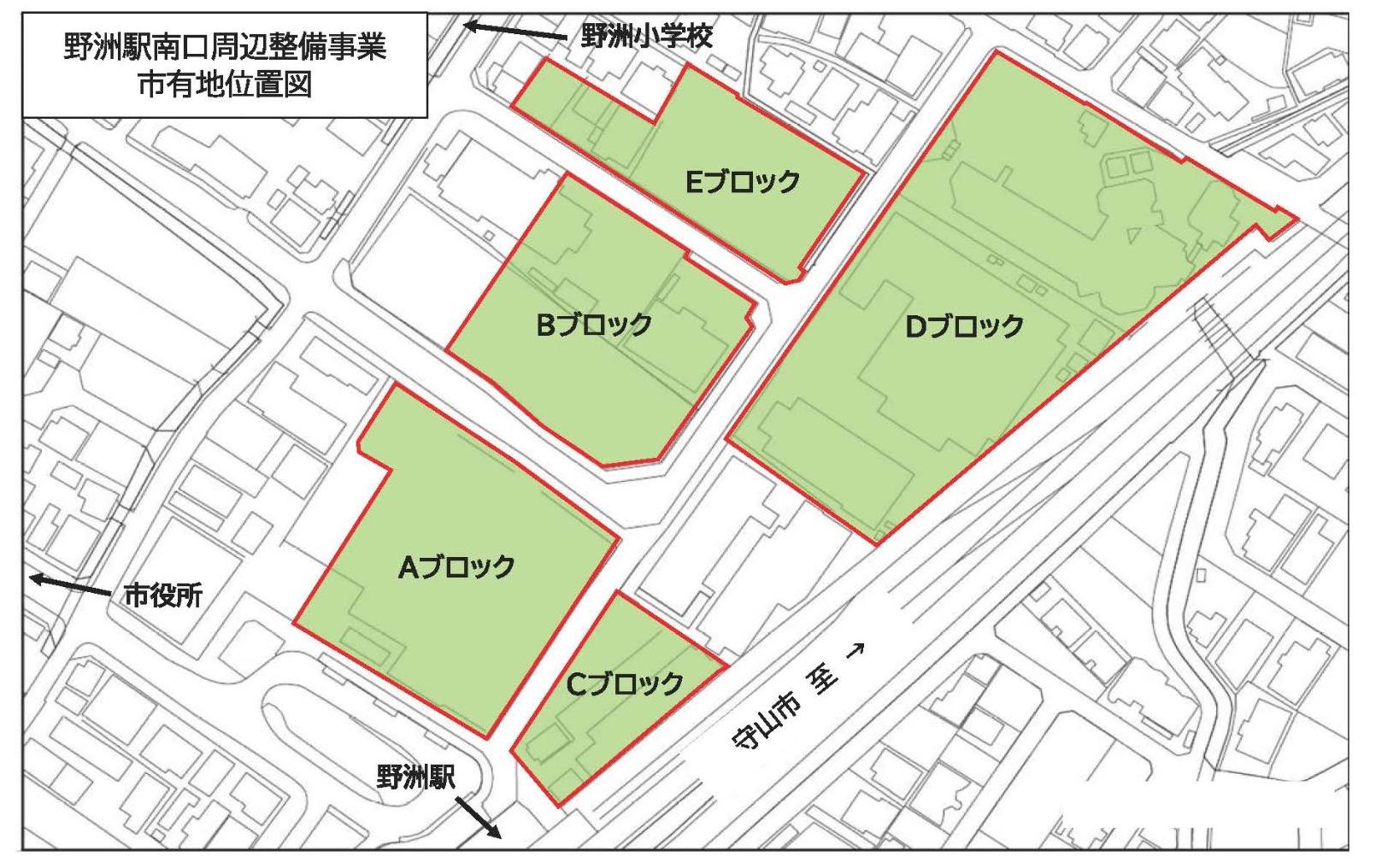 野洲駅南口周辺整備事業市有地位置図