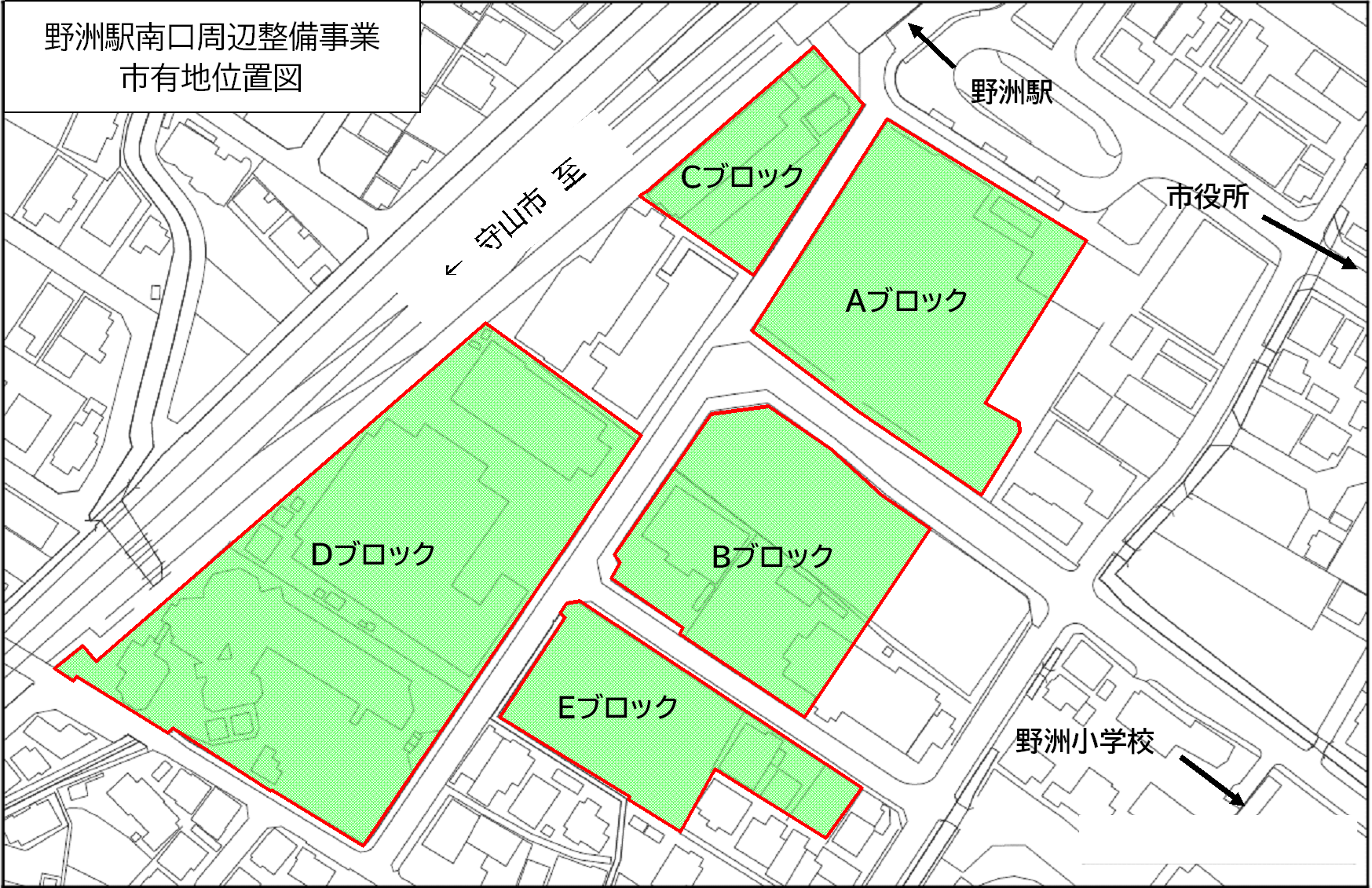 野洲駅南口周辺整備事業市有地位置図